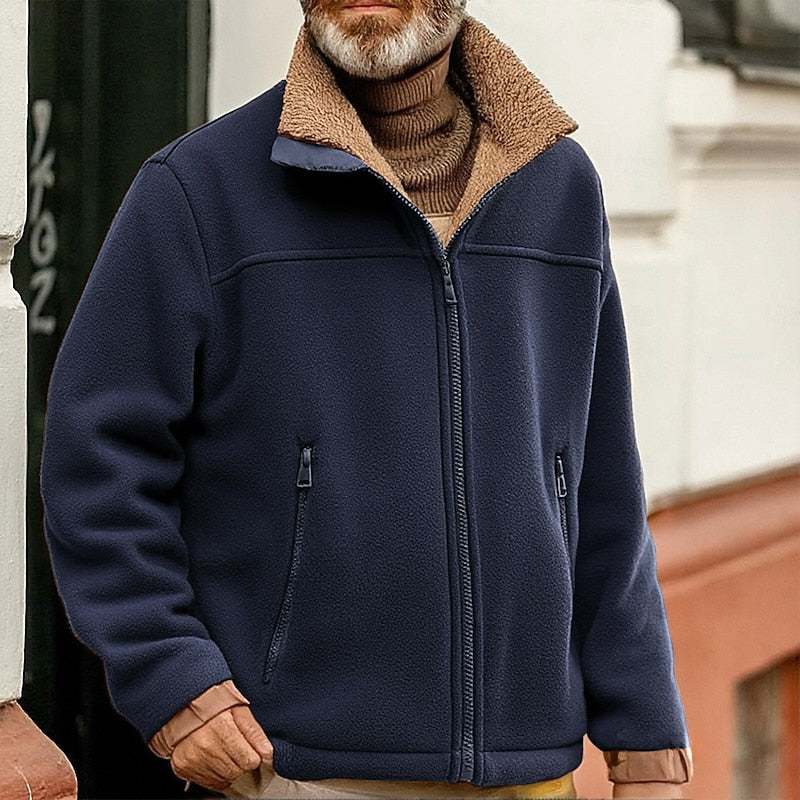 Fleece Jacket Men's Sherpa Collar Full-Zip Brown – Casual, Winter Outerwear · Faylori