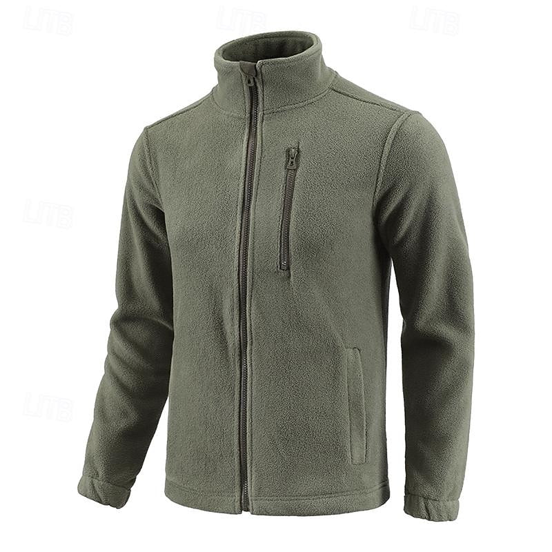 Fleece Jacket Men's Stand-Collar Full-Zip Green – Casual, Outdoor · Faylori