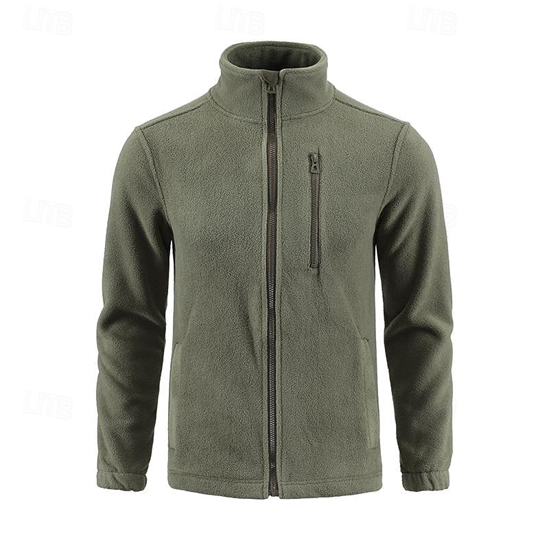 Fleece Jacket Men's Stand-Collar Full-Zip Green – Casual, Outdoor · Faylori