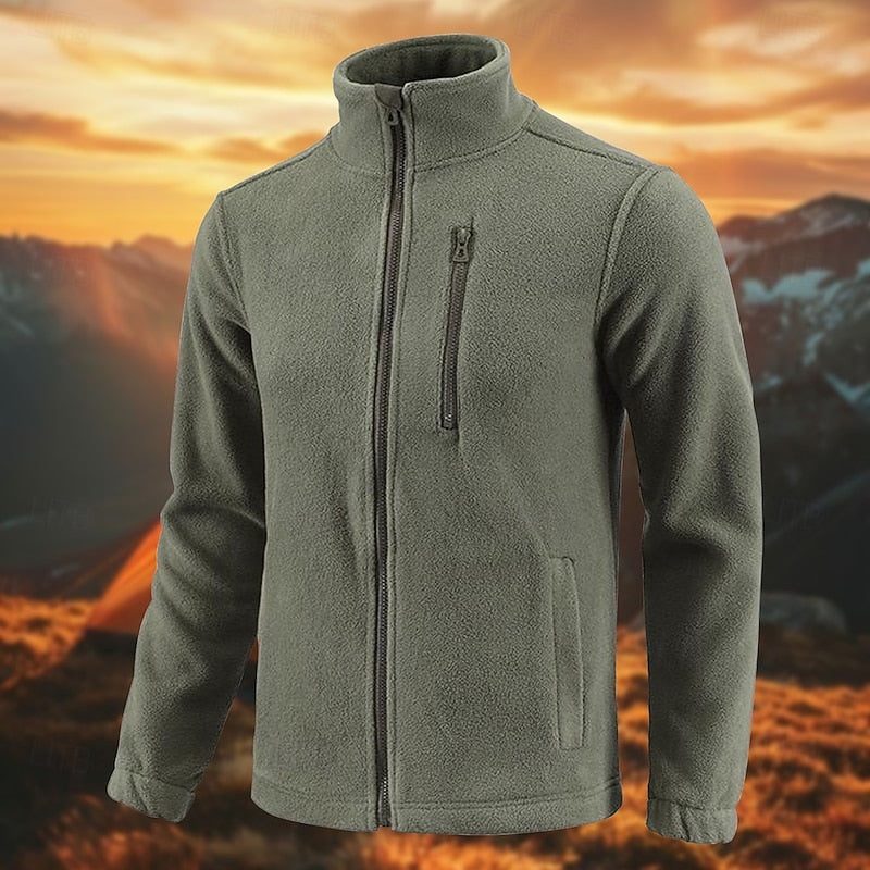 Fleece Jacket Men's Stand-Collar Full-Zip Green – Casual, Outdoor · Faylori