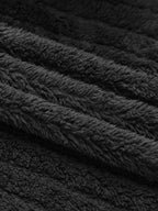 Fleece Jacket Women's Black Textured Button-Up – Casual, Winter Warmth Outerwear