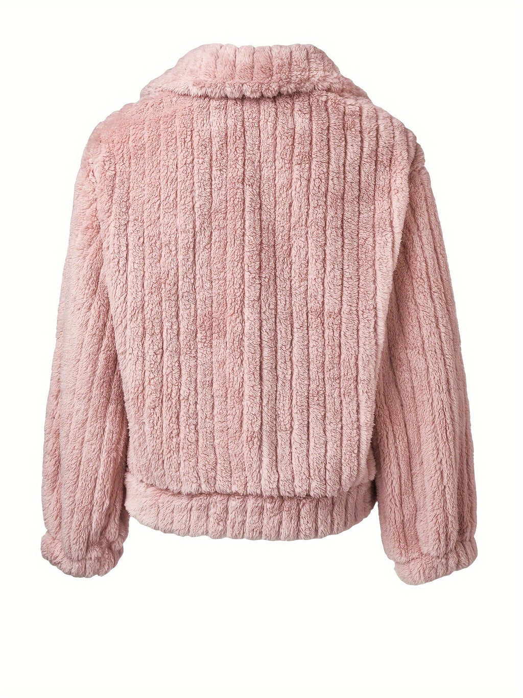Fleece Jacket Women's Black Textured Button-Up – Casual, Winter Warmth Outerwear