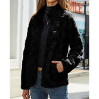 Fleece Jacket Women's Textured Stand-Collar Zip-Up Beige Coat – Casual, Winter Outerwear