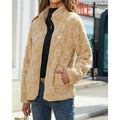 Fleece Jacket Women's Textured Stand-Collar Zip-Up Beige Coat – Casual, Winter Outerwear
