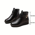 Fleece-Lined Ankle Boots Women's Black Buckle Zip Warm Booties – Winter, Casual · Faylori