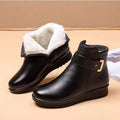 Fleece-Lined Ankle Boots Women's Black Buckle Zip Warm Booties – Winter, Casual · Faylori
