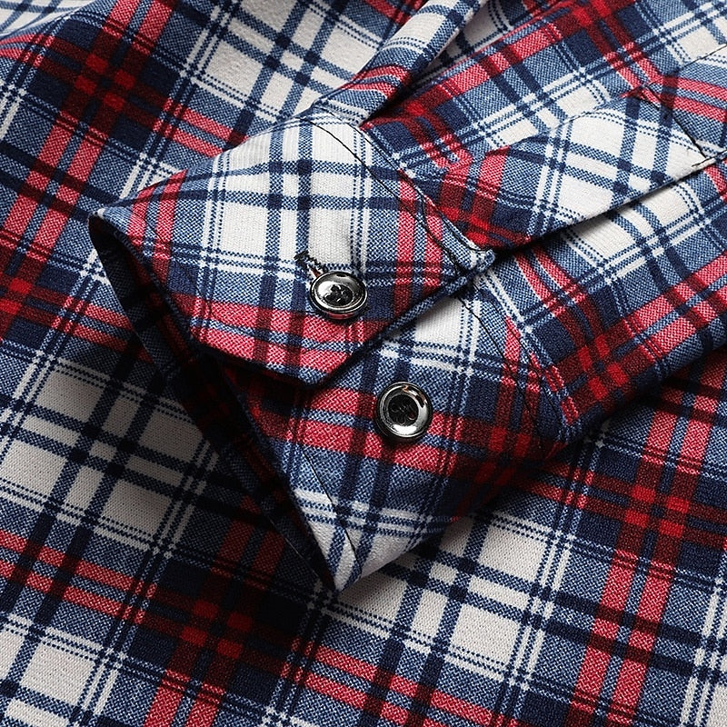 Fleece-Lined Flannel Shirt Plaid Men's Long Sleeve Button-Up – Casual, Winter Gift