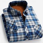 Fleece-Lined Flannel Shirt Plaid Men's Long Sleeve Button-Up – Casual, Winter Gift