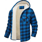 Fleece-Lined Hooded Flannel Shirt Jacket Men's Plaid Button-Up Shacket – Casual, Winter