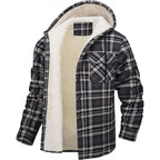Fleece-Lined Hooded Flannel Shirt Jacket Men's Plaid Button-Up Shacket – Casual, Winter