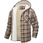 Fleece-Lined Hooded Flannel Shirt Jacket Men's Plaid Button-Up Shacket – Casual, Winter
