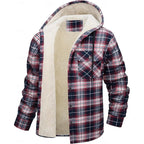 Fleece-Lined Hooded Flannel Shirt Jacket Men's Plaid Button-Up Shacket – Casual, Winter