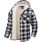 Fleece-Lined Hooded Flannel Shirt Jacket Men's Plaid Button-Up Shacket – Casual, Winter