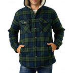 Fleece-Lined Hooded Flannel Shirt Jacket Men's Plaid Button-Up Shacket – Casual, Winter