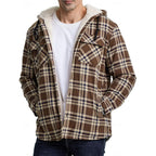 Fleece-Lined Hooded Flannel Shirt Jacket Men's Plaid Button-Up Shacket – Casual, Winter