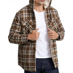 Fleece-Lined Hooded Flannel Shirt Jacket Men's Plaid Button-Up Shacket – Casual, Winter