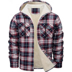 Fleece-Lined Hooded Flannel Shirt Jacket Men's Plaid Button-Up Shacket – Casual, Winter