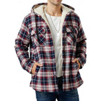 Fleece-Lined Hooded Flannel Shirt Jacket Men's Plaid Button-Up Shacket – Casual, Winter