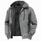 Fleece-Lined Hooded Jacket Men's Brown Full-Zip – Casual, Winter Outdoor Warmth · Faylori