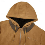 Fleece-Lined Hooded Jacket Men's Brown Full-Zip – Casual, Winter Outdoor Warmth · Faylori