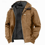 Fleece-Lined Hooded Jacket Men's Brown Full-Zip – Casual, Winter Outdoor Warmth · Faylori