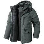Fleece Lined Hooded Parka Men's Winter Jacket Khaki Multi-Pocket – Casual, Outdoor, Warm, Gift