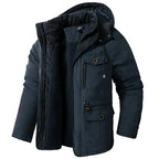 Fleece Lined Hooded Parka Men's Winter Jacket Khaki Multi-Pocket – Casual, Outdoor, Warm, Gift