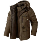 Fleece Lined Hooded Parka Men's Winter Jacket Khaki Multi-Pocket – Casual, Outdoor, Warm, Gift