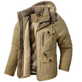 Fleece Lined Hooded Parka Men's Winter Jacket Khaki Multi-Pocket – Casual, Outdoor, Warm, Gift