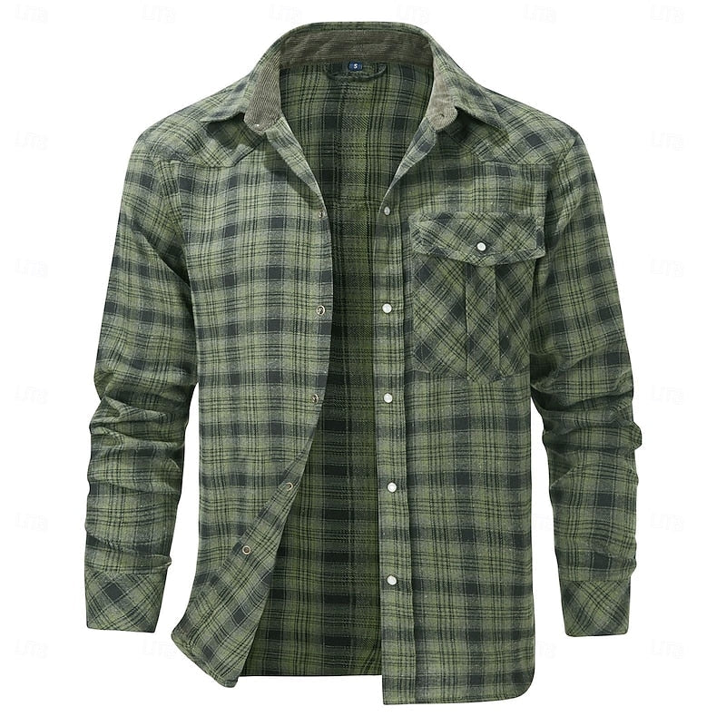 Fleece-Lined Plaid Flannel Shirt Jacket Men's Red Long Sleeve Overshirt – Casual, Winter