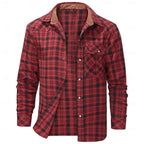 Fleece-Lined Plaid Flannel Shirt Jacket Men's Red Long Sleeve Overshirt – Casual, Winter