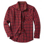 Fleece-Lined Plaid Flannel Shirt Jacket Men's Red Long Sleeve Overshirt – Casual, Winter