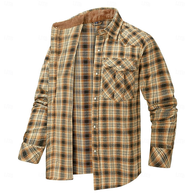 Fleece-Lined Plaid Flannel Shirt Jacket Men's Red Long Sleeve Overshirt – Casual, Winter
