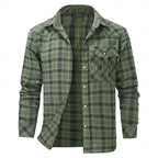 Fleece-Lined Plaid Flannel Shirt Jacket Men's Red Long Sleeve Overshirt – Casual, Winter