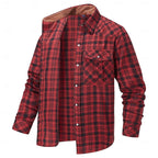 Fleece-Lined Plaid Flannel Shirt Jacket Men's Red Long Sleeve Overshirt – Casual, Winter