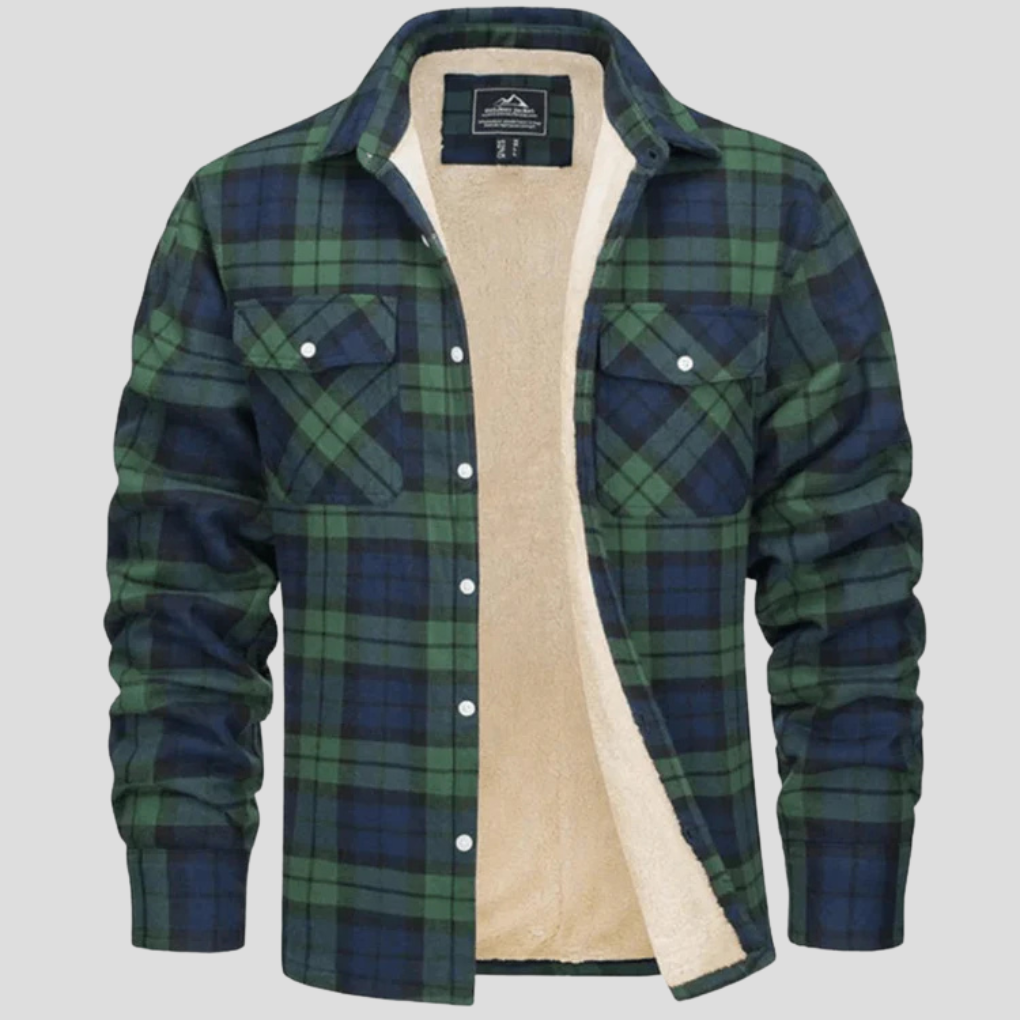 Fleece Lined Plaid Shirt Jacket Men's Orange Flannel Button-Up – Casual, Winter Warmth, Outdoor Gift