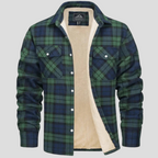 Fleece Lined Plaid Shirt Jacket Men's Orange Flannel Button-Up – Casual, Winter Warmth, Outdoor Gift