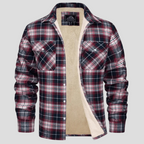 Fleece Lined Plaid Shirt Jacket Men's Orange Flannel Button-Up – Casual, Winter Warmth, Outdoor Gift