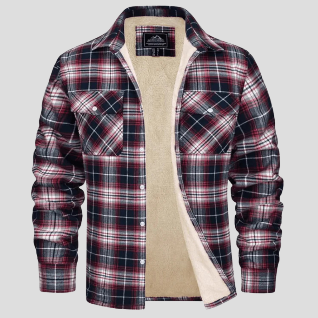 Fleece Lined Plaid Shirt Jacket Men's Orange Flannel Button-Up – Casual, Winter Warmth, Outdoor Gift