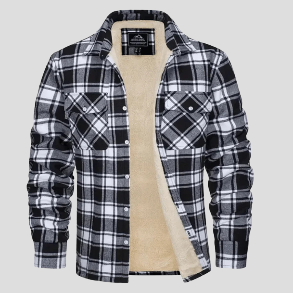 Fleece Lined Plaid Shirt Jacket Men's Orange Flannel Button-Up – Casual, Winter Warmth, Outdoor Gift