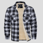 Fleece Lined Plaid Shirt Jacket Men's Orange Flannel Button-Up – Casual, Winter Warmth, Outdoor Gift