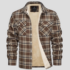 Fleece Lined Plaid Shirt Jacket Men's Orange Flannel Button-Up – Casual, Winter Warmth, Outdoor Gift