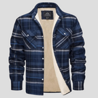 Fleece Lined Plaid Shirt Jacket Men's Orange Flannel Button-Up – Casual, Winter Warmth, Outdoor Gift