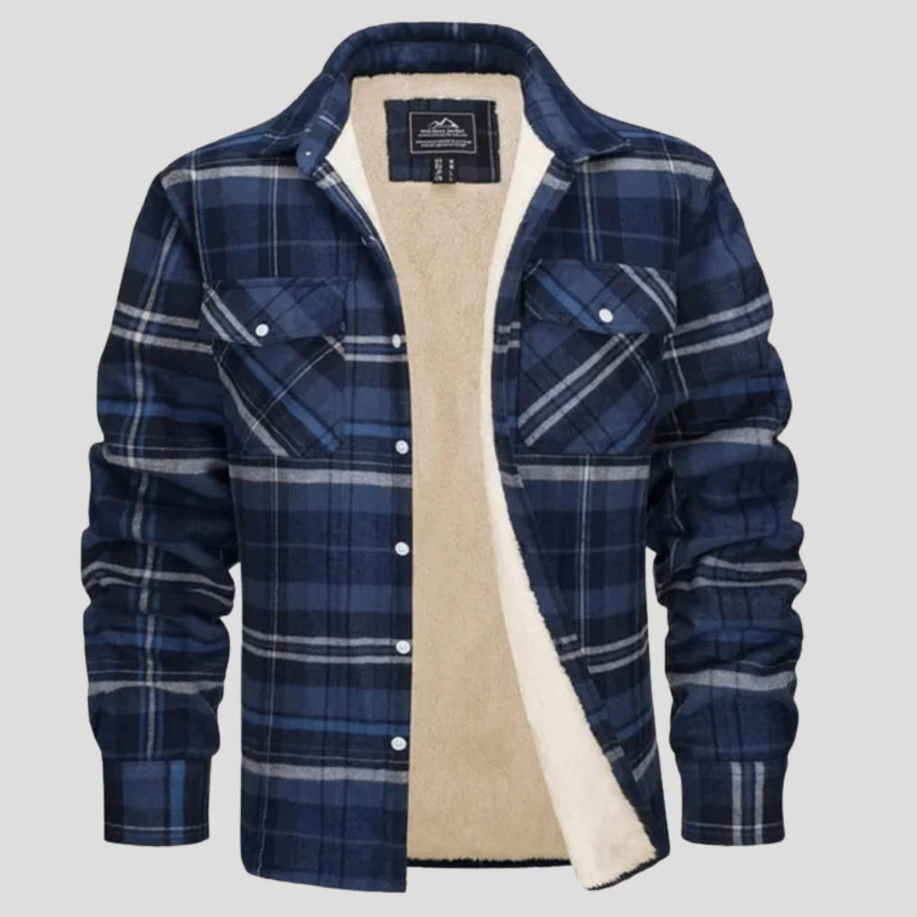 Fleece Lined Plaid Shirt Jacket Men's Orange Flannel Button-Up – Casual, Winter Warmth, Outdoor Gift