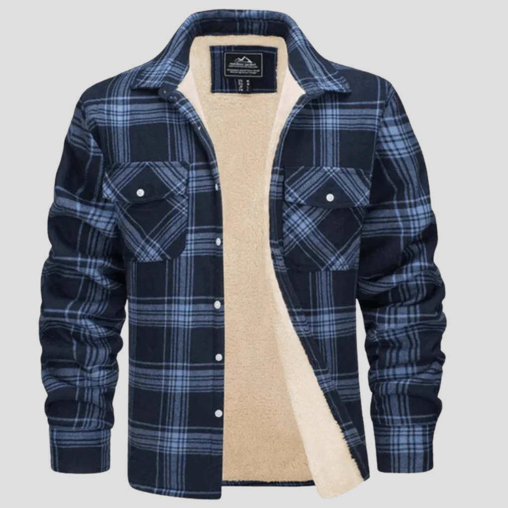 Fleece Lined Plaid Shirt Jacket Men's Orange Flannel Button-Up – Casual, Winter Warmth, Outdoor Gift
