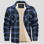 Fleece Lined Plaid Shirt Jacket Men's Orange Flannel Button-Up – Casual, Winter Warmth, Outdoor Gift