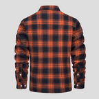 Fleece Lined Plaid Shirt Jacket Men's Orange Flannel Button-Up – Casual, Winter Warmth, Outdoor Gift