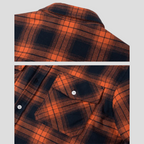 Fleece Lined Plaid Shirt Jacket Men's Orange Flannel Button-Up – Casual, Winter Warmth, Outdoor Gift