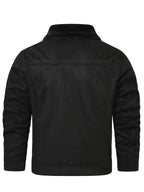 Fleece-Lined Trucker Jacket Men's Black Suede with Fur Collar – Casual, Winter Outerwear Gift