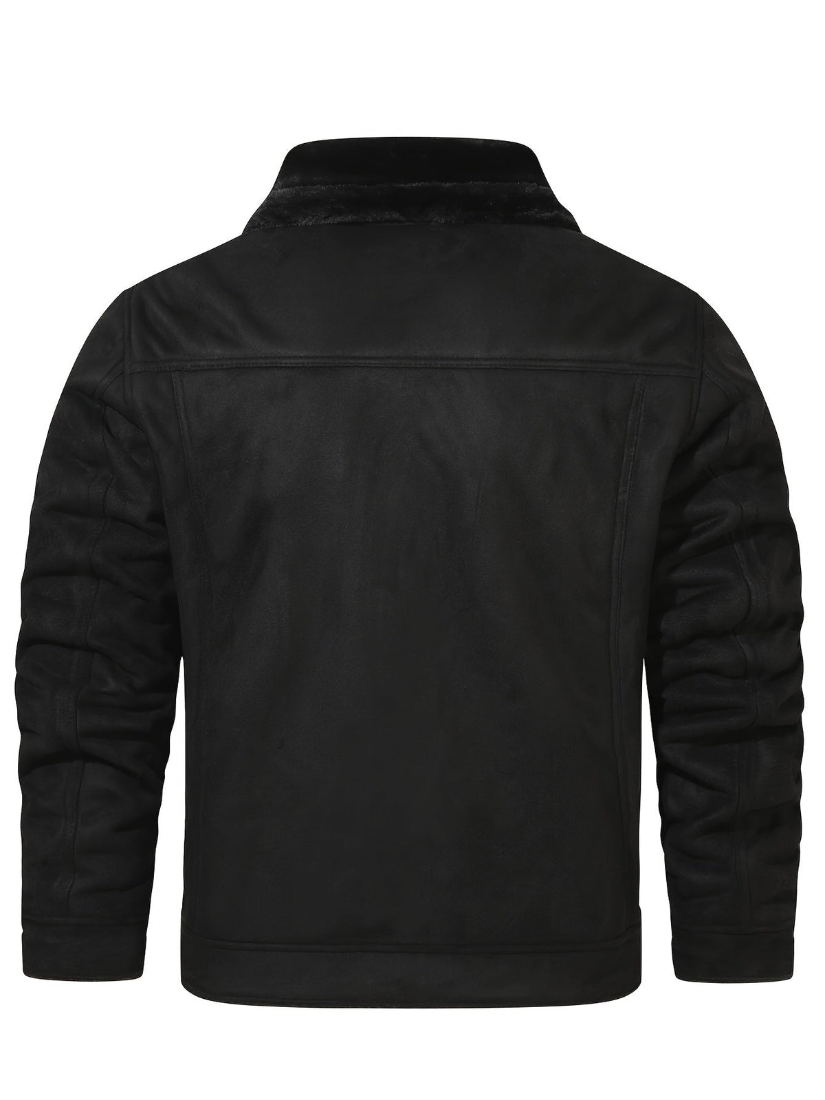 Fleece-Lined Trucker Jacket Men's Black Suede with Fur Collar – Casual, Winter Outerwear Gift